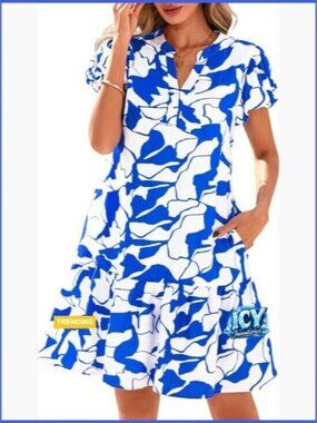 Polyamide Viscose A-Line Mini Dress with Puffy Sleeves and Pockets